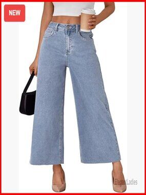 High Waisted Wide Leg Jeans Stretchy Barrel Baggy Ankle Cropped Pants